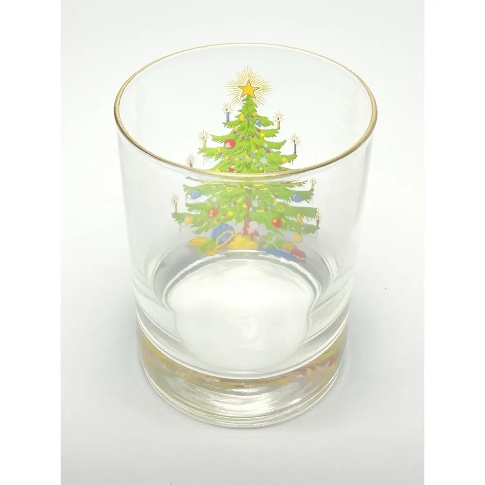 1980s Vintage Christmas Tree 6 Old Fashioned Tumbler Drinking Glasses 4.25” 14oz